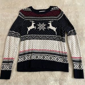 H&M Fair Isle Reindeer Christmas Sweater - Blue, White, Red - Medium